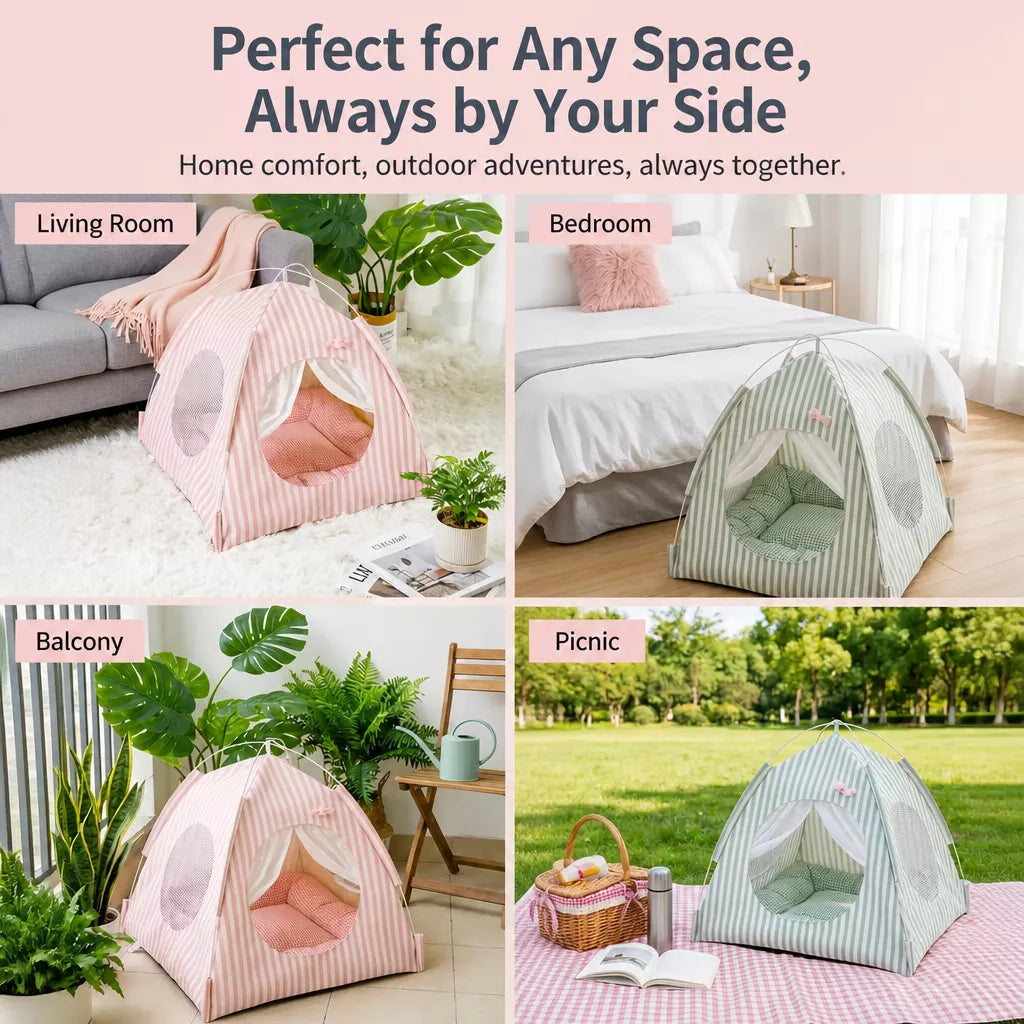 Indoor Tent Bed for Cats and Dogs with Reversible Cushion