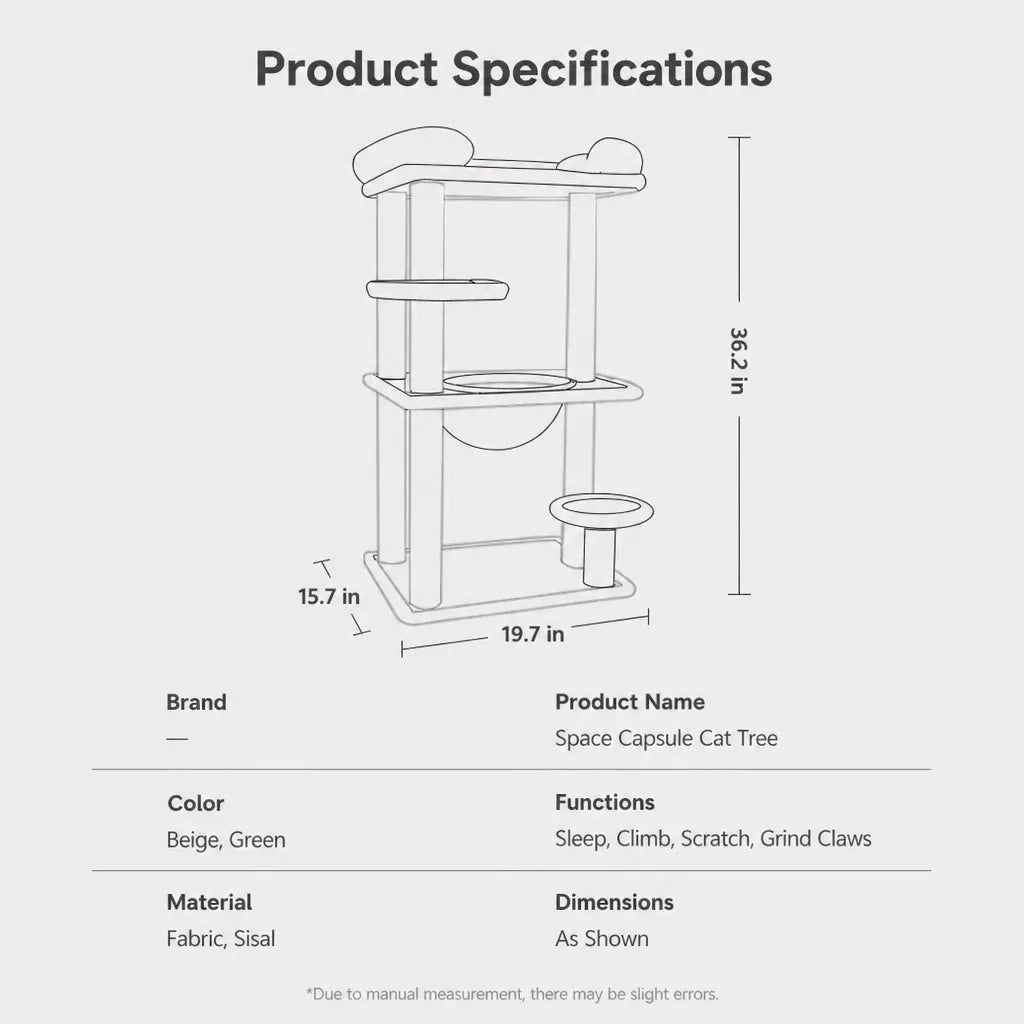Compact Cat Tree with Space Capsule Hideaway and Perch
