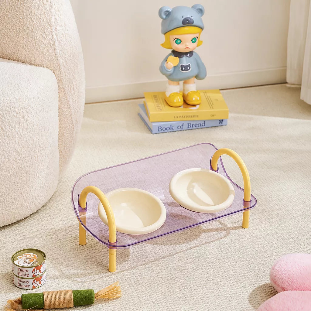 Ceramic Double-Bowl Slow Feeder Set for Pets