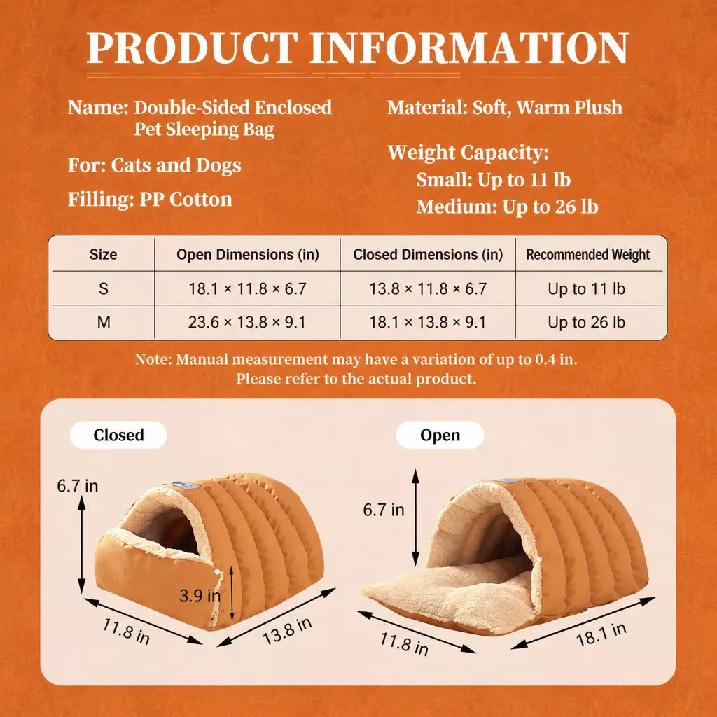 Enclosed Faux Fur Pet Bed for Cats and Small Dogs