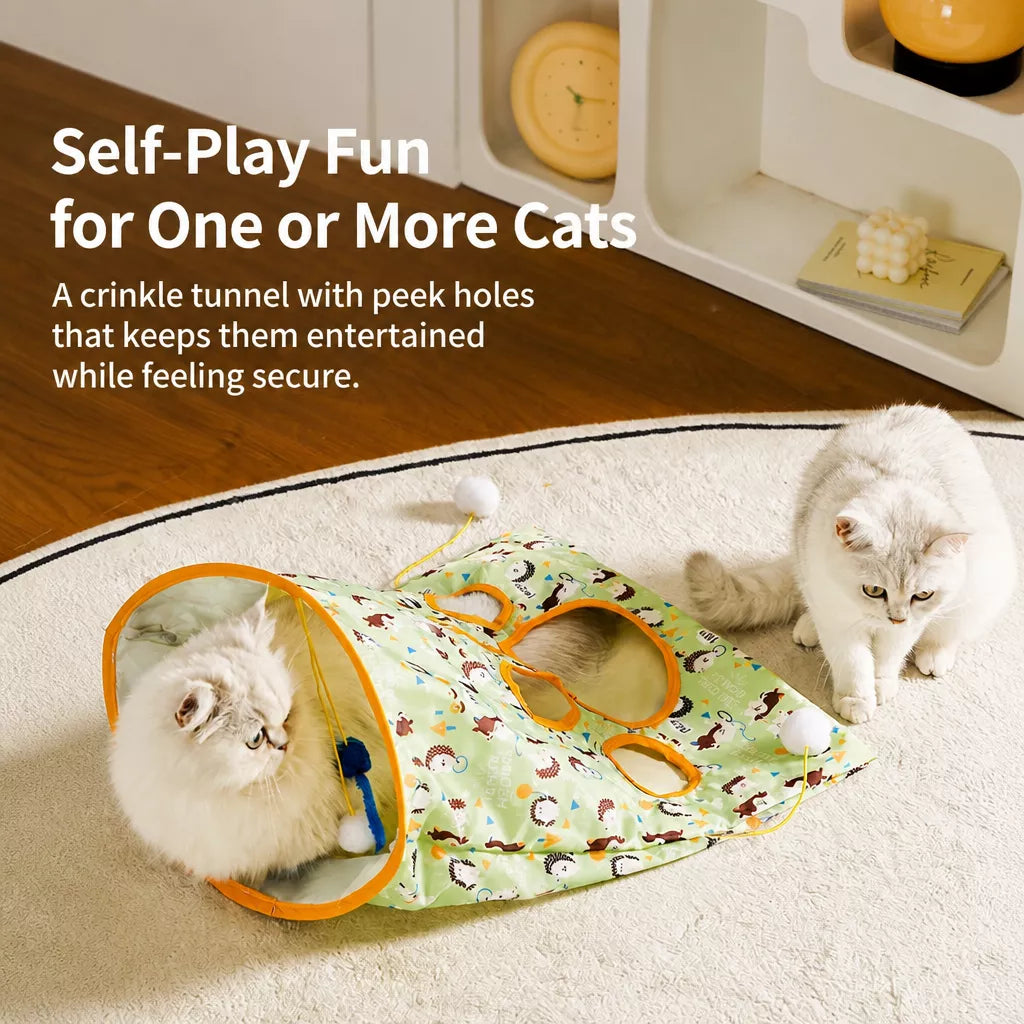 Collapsible Cat Tunnel Toy with Crinkle Paper
