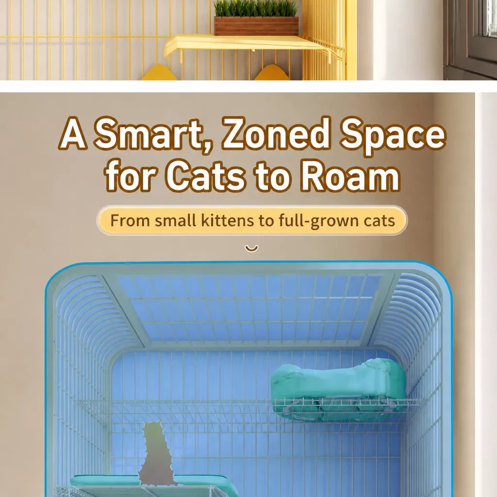 Multi-Level Cat Cage with Integrated Litter Box