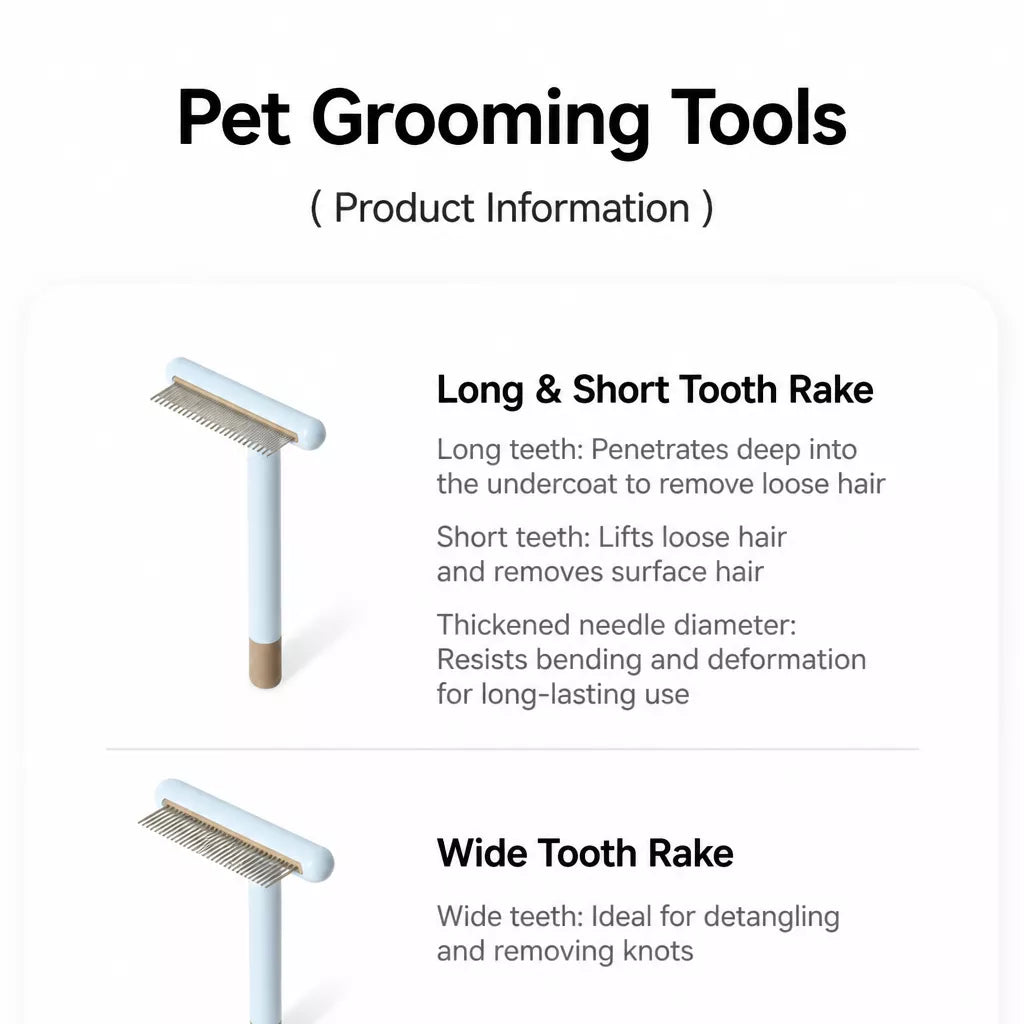 Pet Grooming Rake Comb for Cats and Dogs with Long and Short Teeth