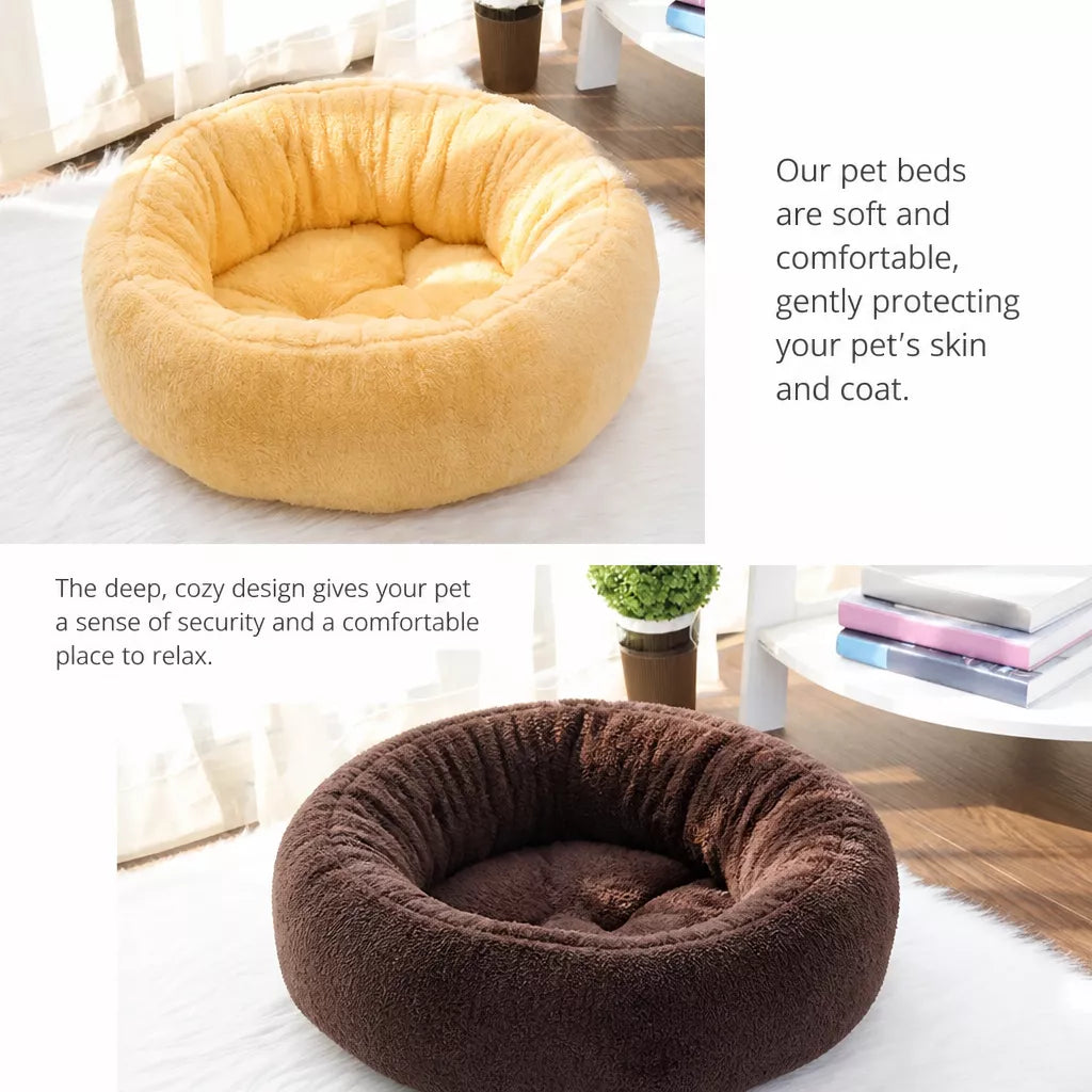 Round Plush Pet Bed for Cats and Small Dogs