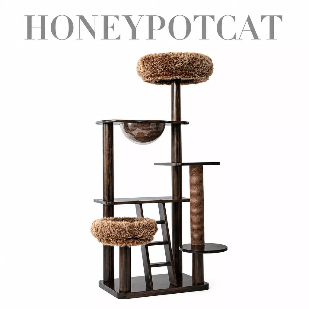 Wooden Cat Tree with Enclosed Hideaway and Removable Washable Parts