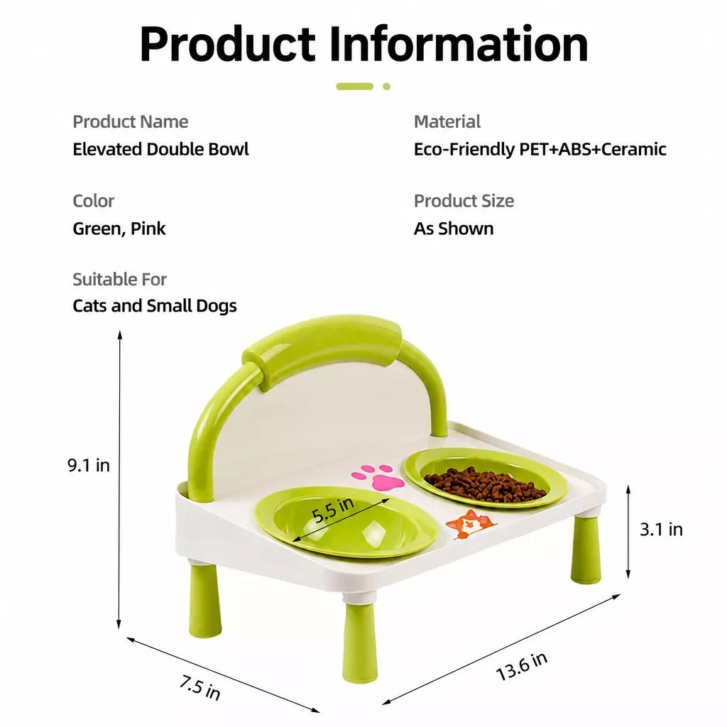 Elevated Ceramic Double Bowl Set for Cats & Dogs