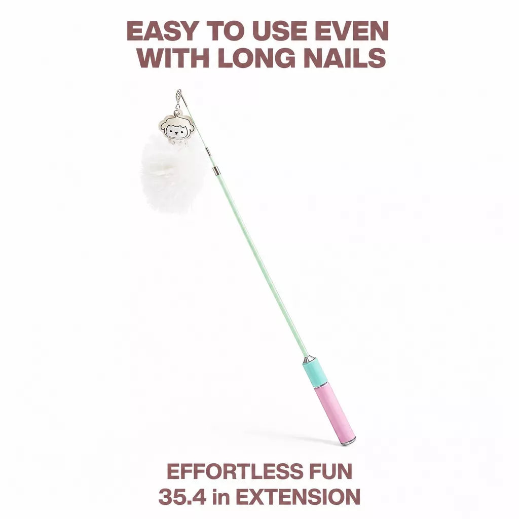 Retractable Cat Teaser Wand with Replaceable Attachments