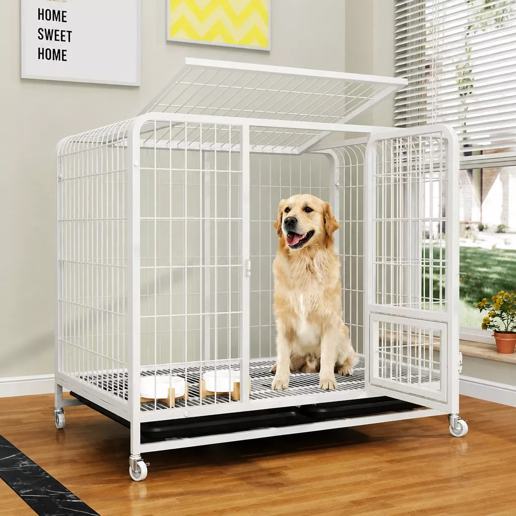 Reinforced Metal Dog Crate with Floor Tray for Medium to Large Dogs