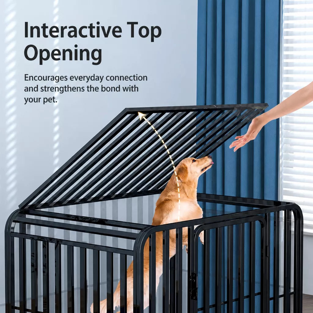 Indoor Dog Crate with Tray and Locking Casters