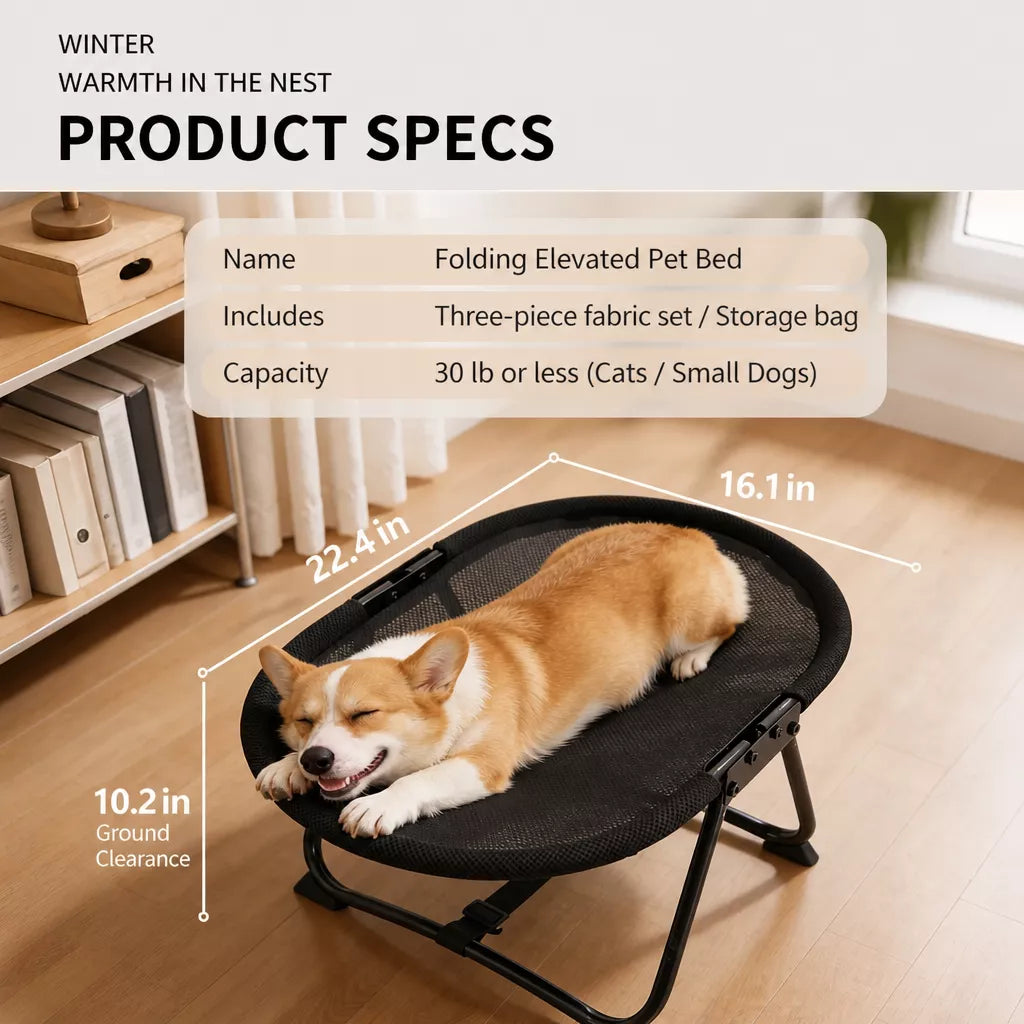 Foldable Elevated Pet Cot for Cats & Dogs