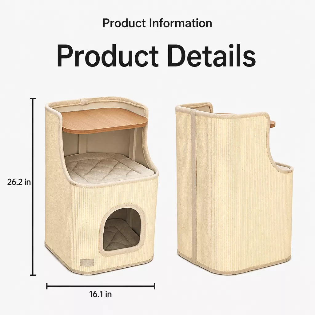 Two-Level Square Sisal Cat Scratching Barrel with Cat Bed