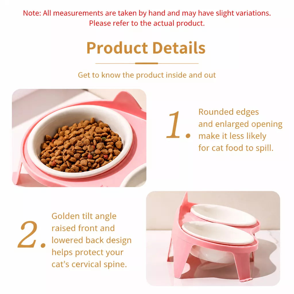 Ceramic Double Cat Bowls with Stand