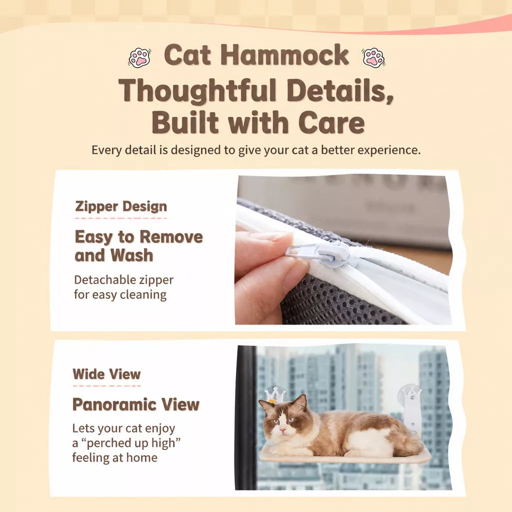 Window-Mounted Cat Hammock with Suction Cups