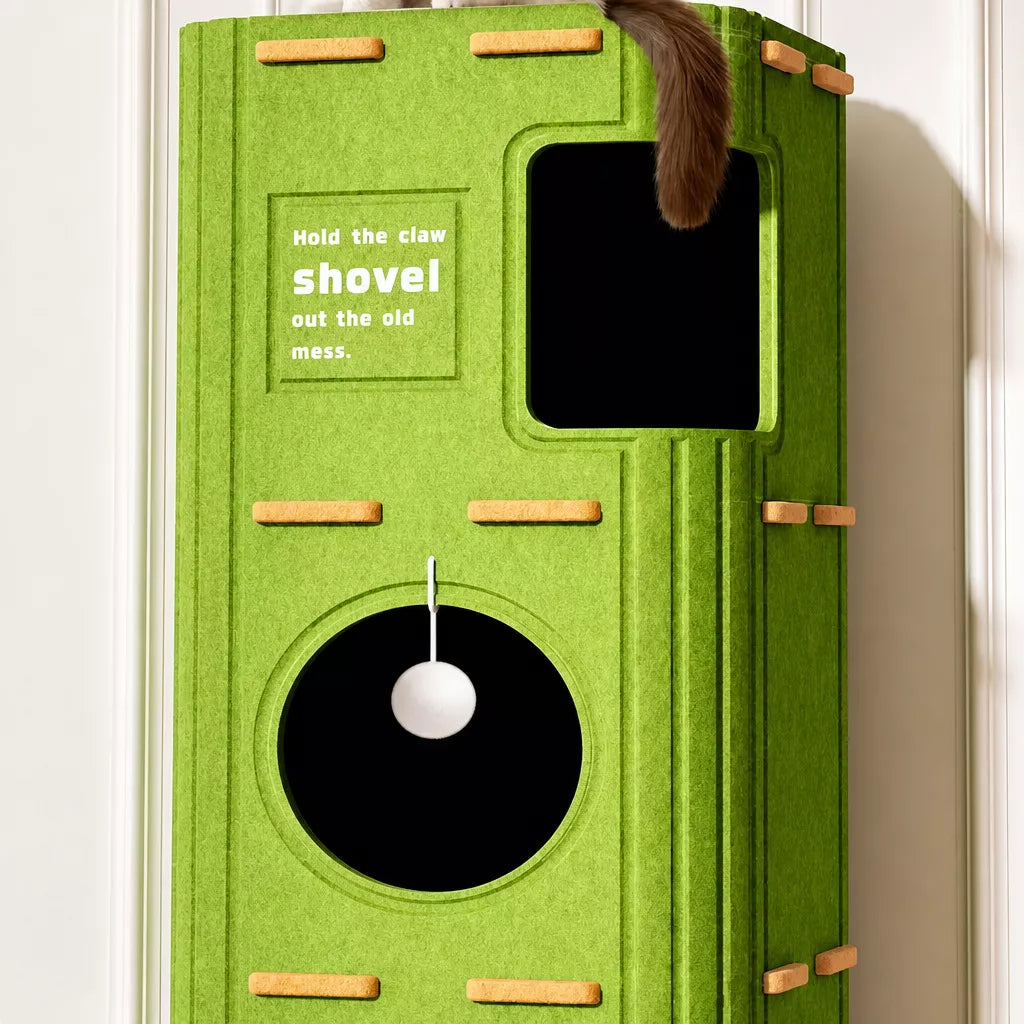 4-Tier Solid Wood Cat Tree with Enclosed House and Scratching Board