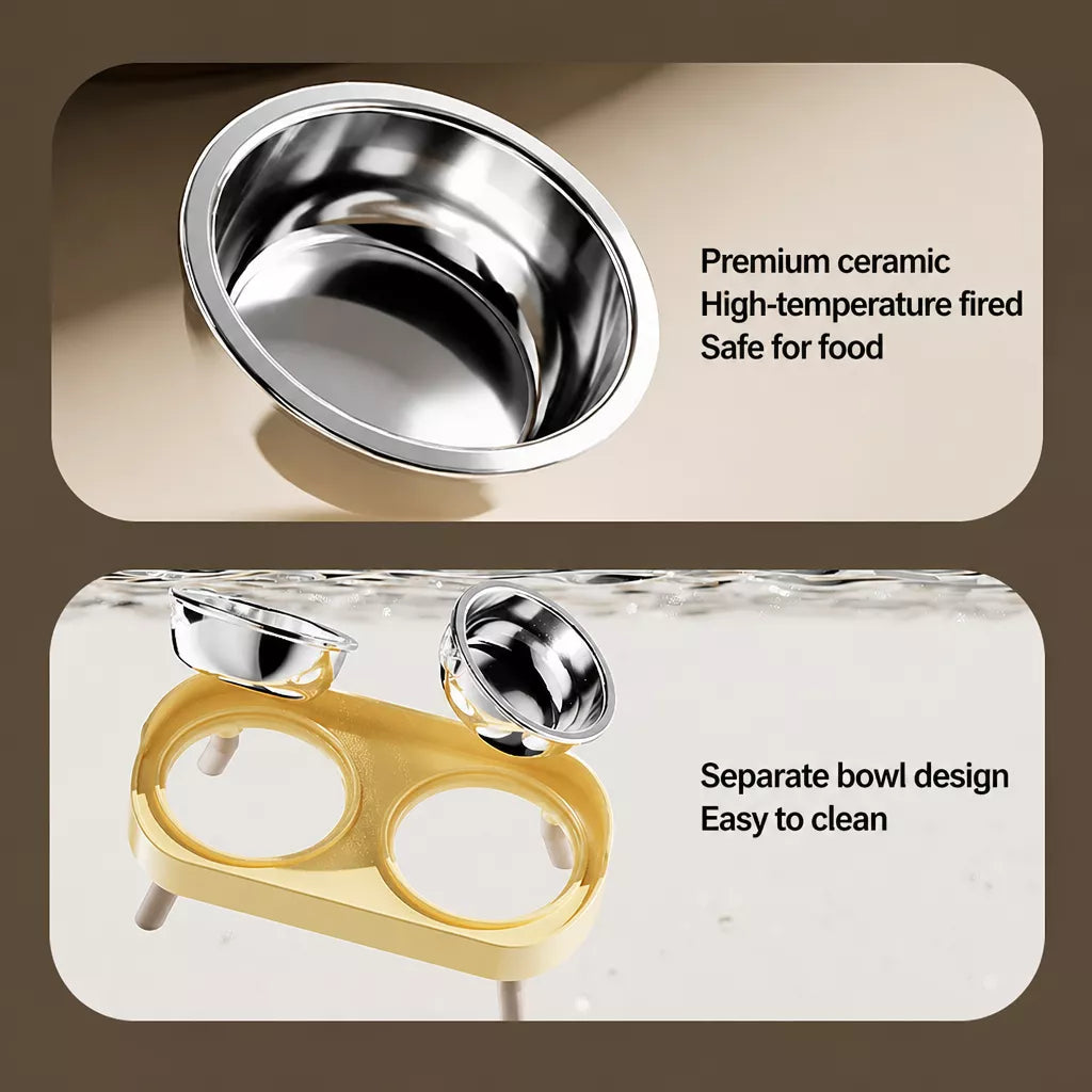 Double Dog Bowl Stand with Stainless Steel Bowls