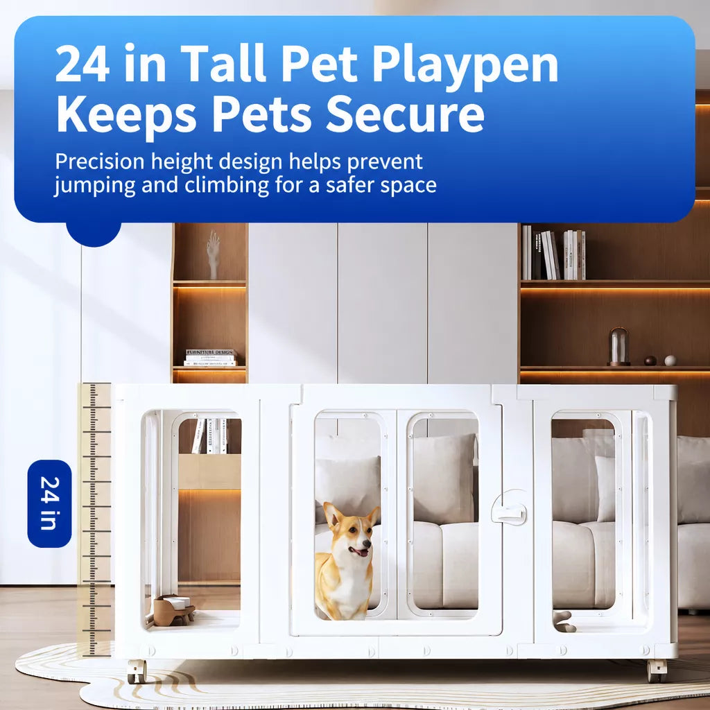 Mobile Indoor Dog Playpen with Door and Swivel Casters