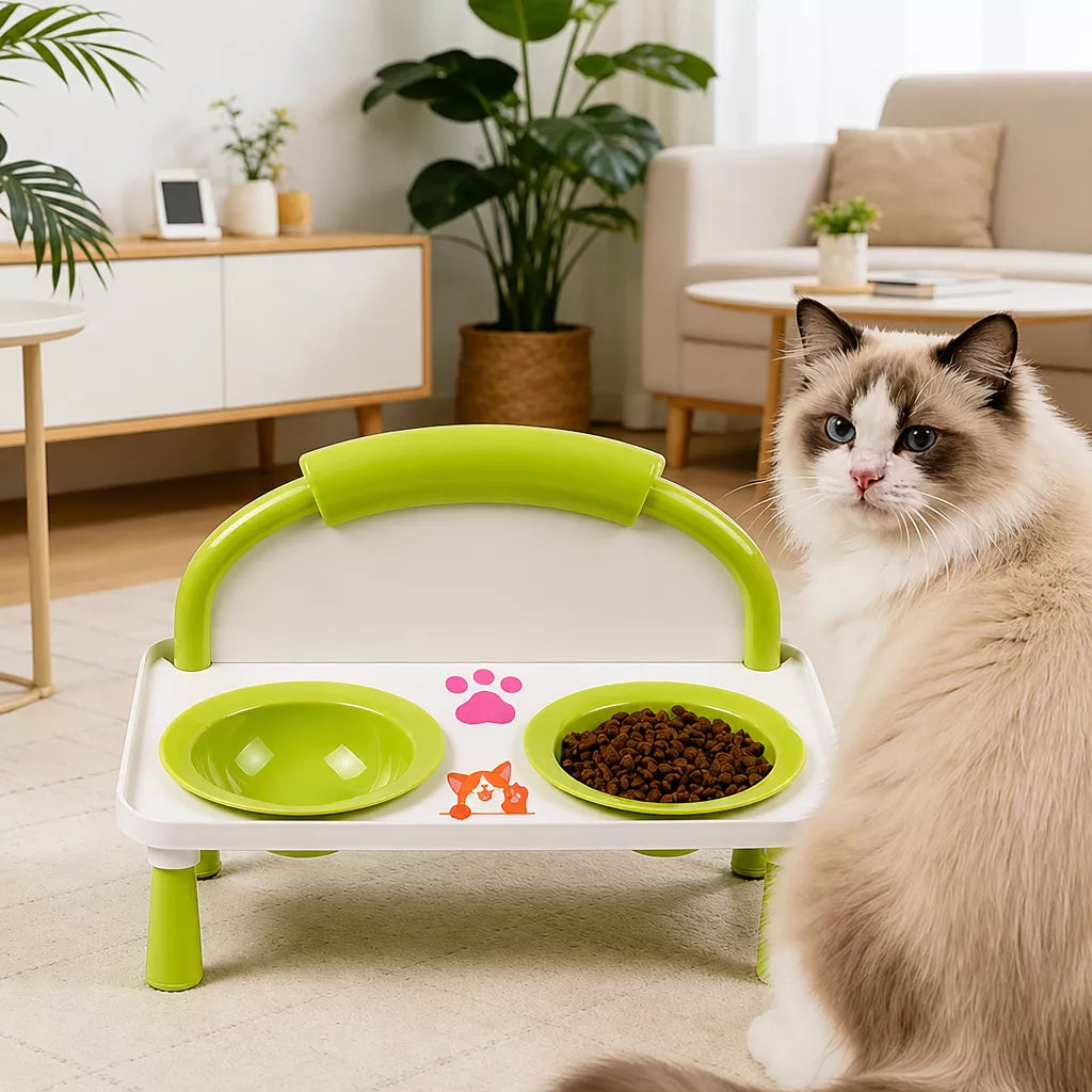 Elevated Ceramic Double Bowl Set for Cats & Dogs