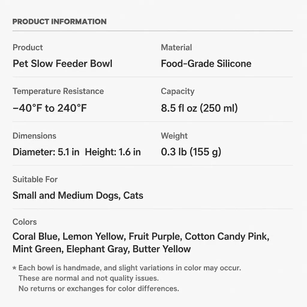 Slow Feeder Pet Bowl for Dogs and Cats