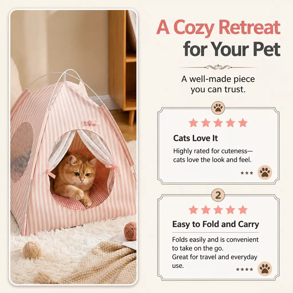 Indoor Tent Bed for Cats and Dogs with Reversible Cushion