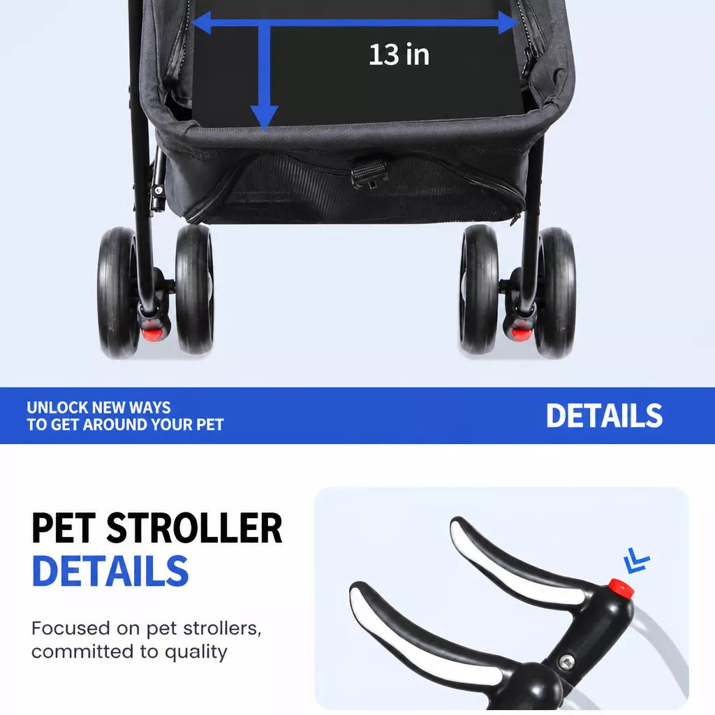 Foldable Pet Stroller with Detachable Carrier and Tray