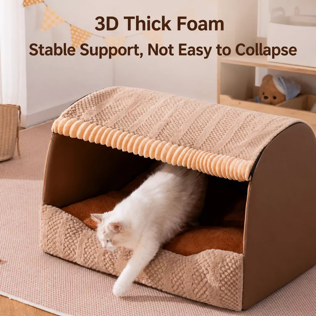 Enclosed Pet Bed with Removable Cover for Cats and Dogs