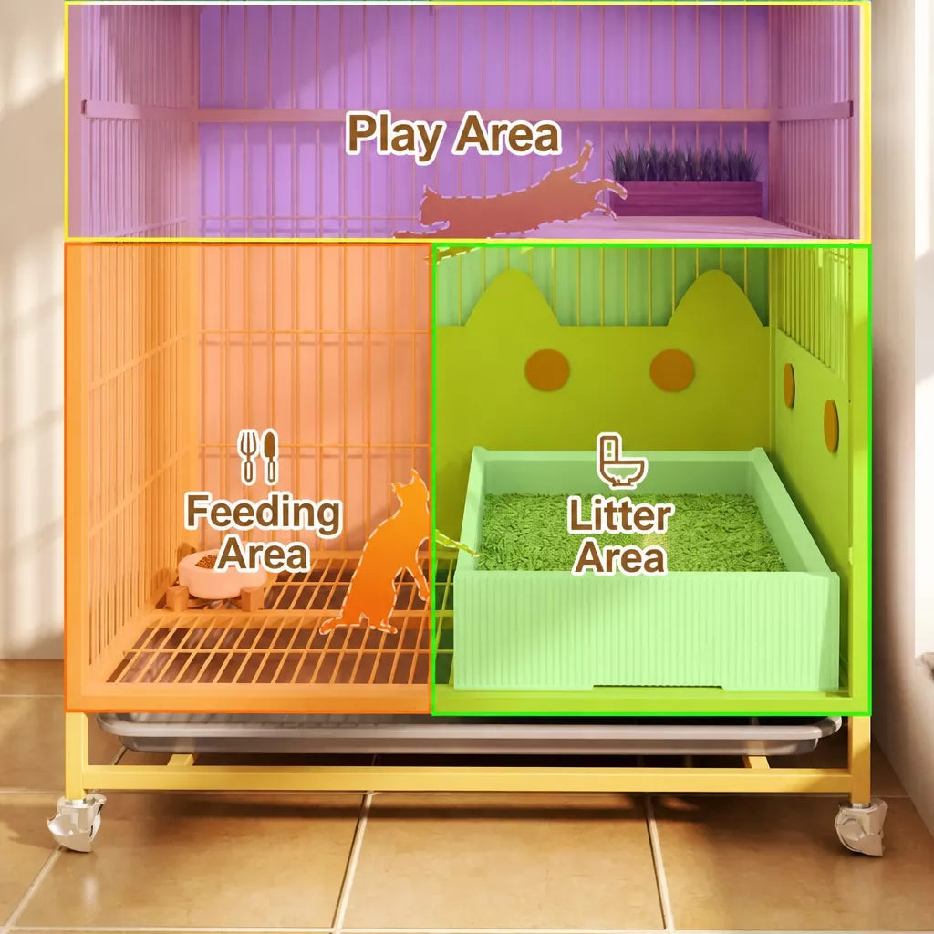 Multi-Level Cat Cage with Integrated Litter Box