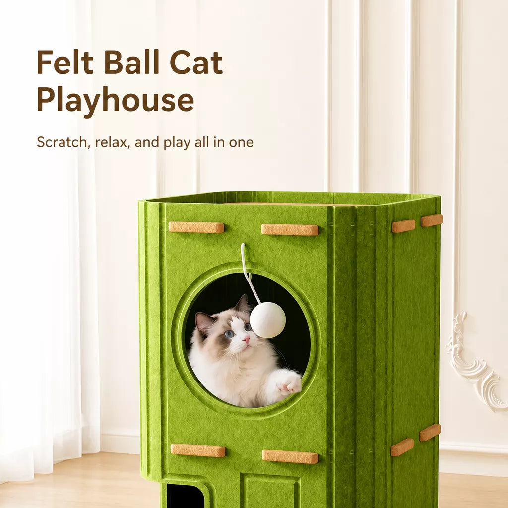 Multi-Level Cat Tree with Enclosed Cat Houses and Scratching Boards