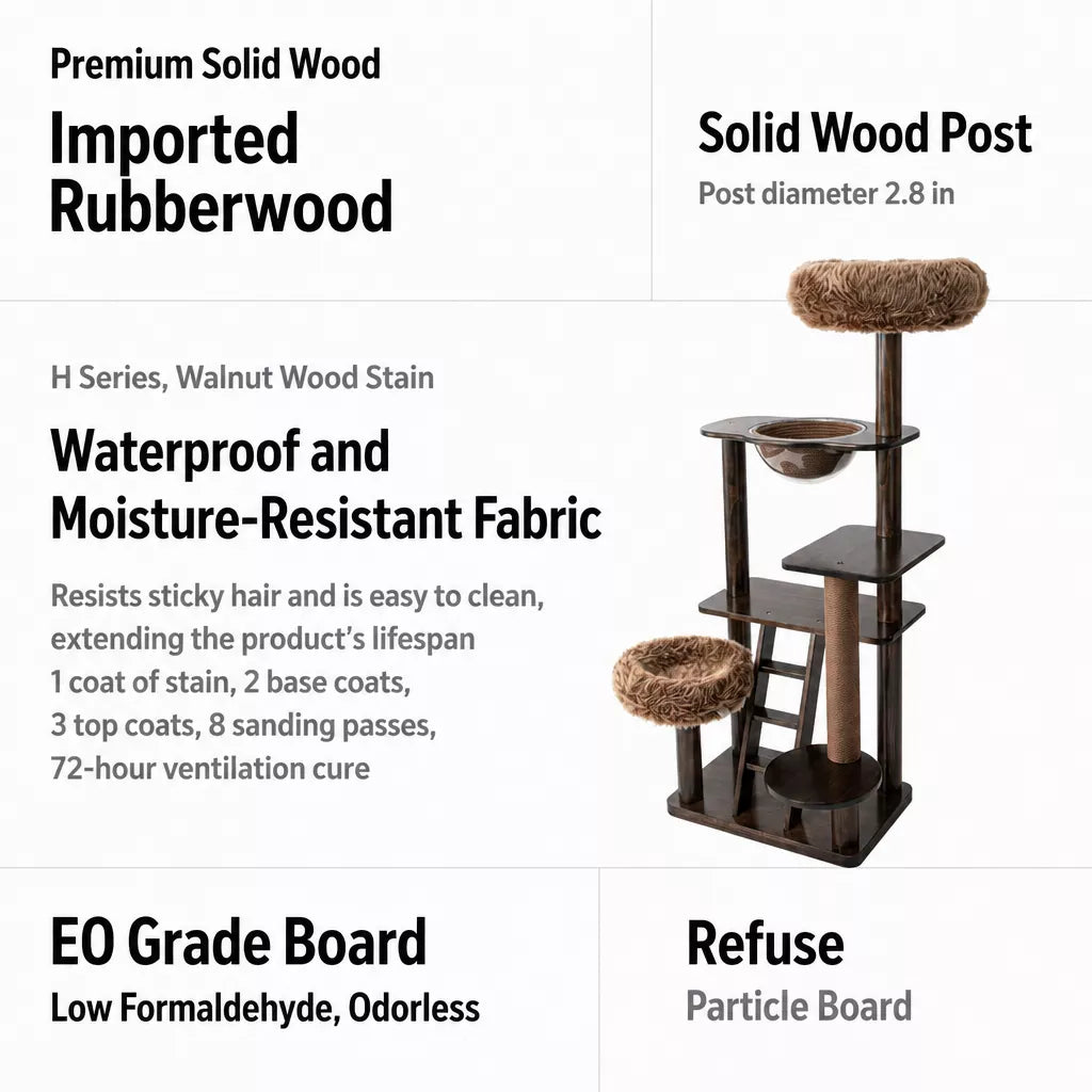 Wooden Cat Tree with Enclosed Hideaway and Removable Washable Parts