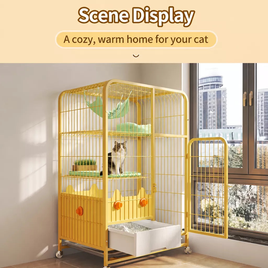Multi-Level Cat Cage with Integrated Litter Box
