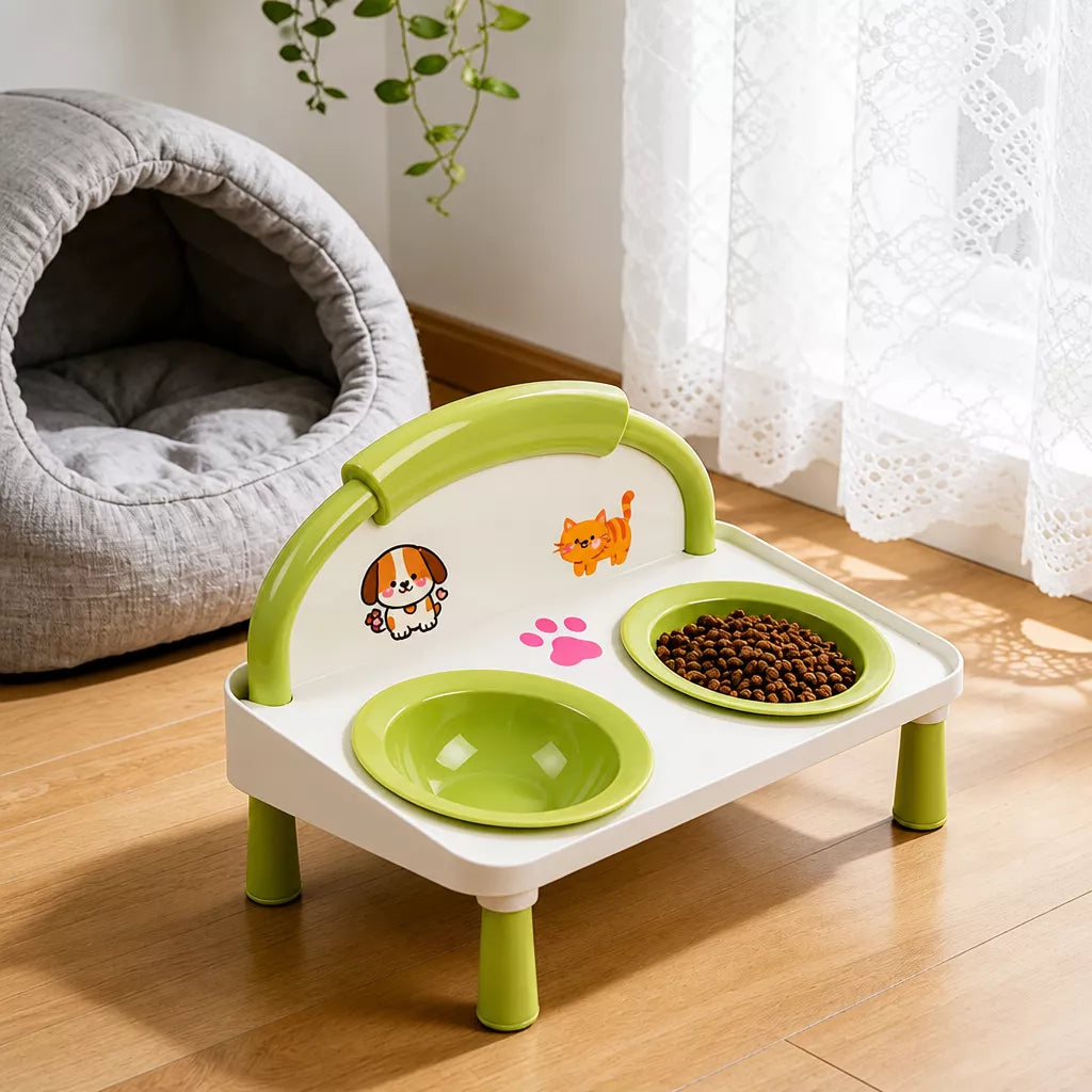 Elevated Ceramic Double Bowl Set for Cats & Dogs