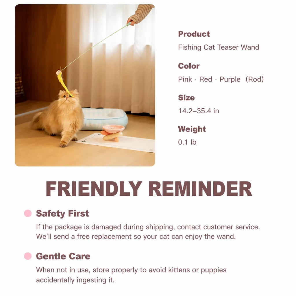 Retractable Cat Teaser Wand with Replaceable Attachments