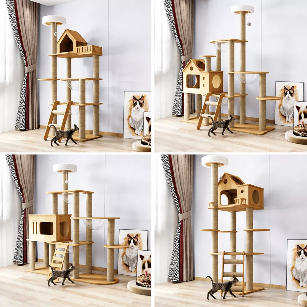 Cat Tree with Enclosed Cat House and Scratching Posts