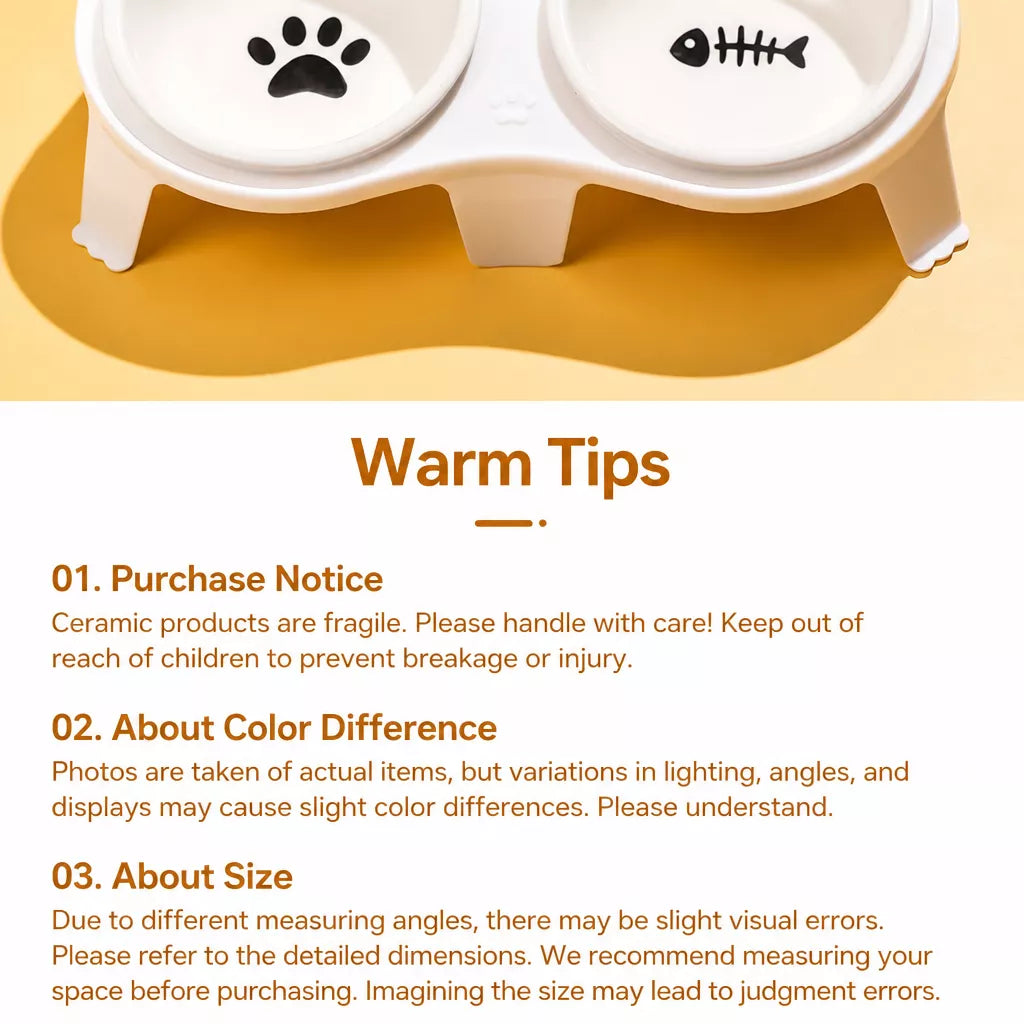Ceramic Double Cat Bowls with Stand