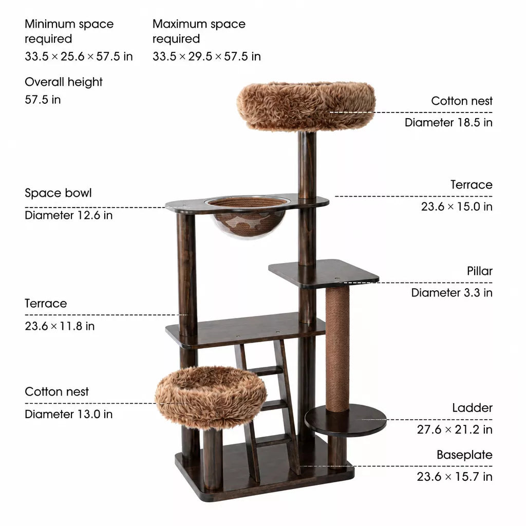 Wooden Cat Tree with Enclosed Hideaway and Removable Washable Parts