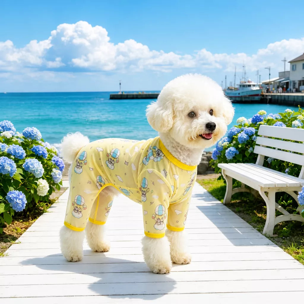 Summer Mesh Four-Leg Dog Outfit with Cartoon Print