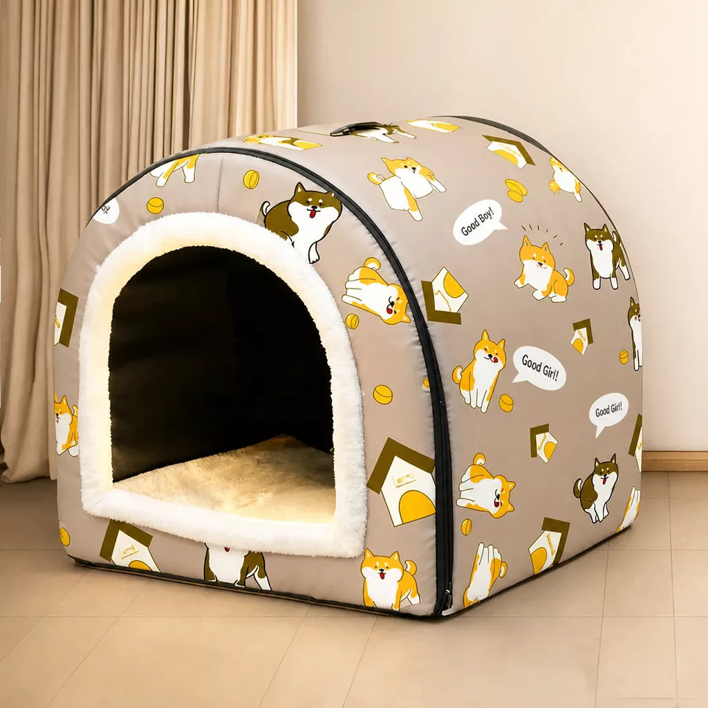 Semi-Enclosed Waterproof Pet Bed for Small to Medium Dogs and Cats