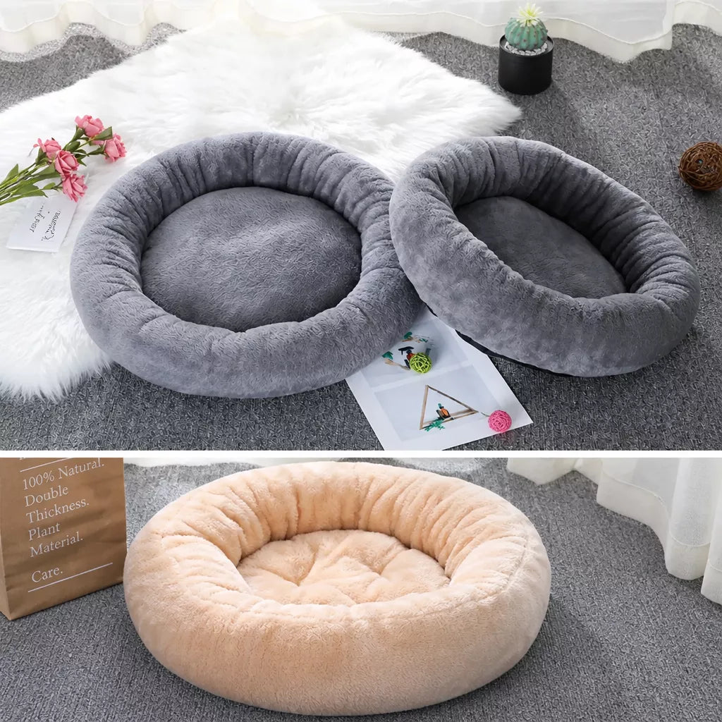 Round Plush Pet Bed for Cats and Small Dogs