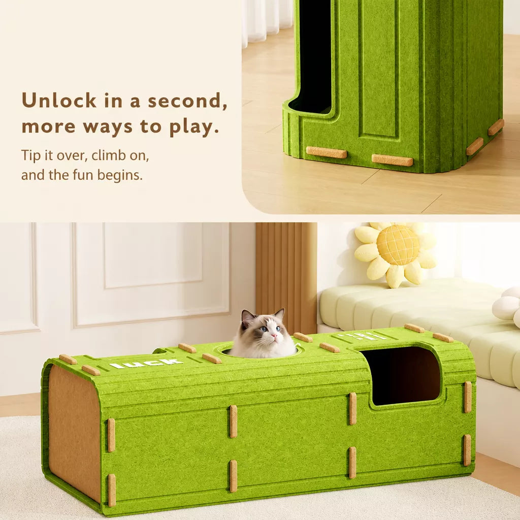 Multi-Level Cat Tree with Enclosed Cat Houses and Scratching Boards
