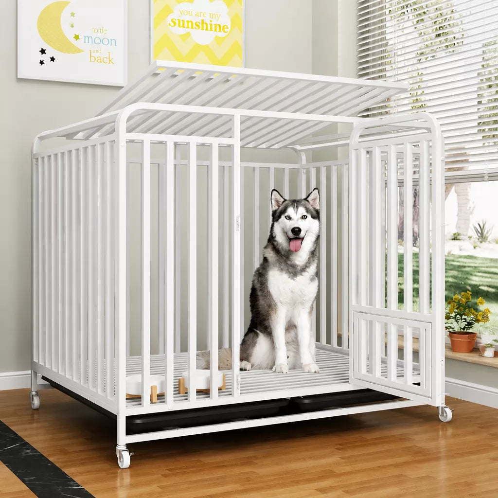 Reinforced Metal Dog Crate with Floor Tray for Medium to Large Dogs