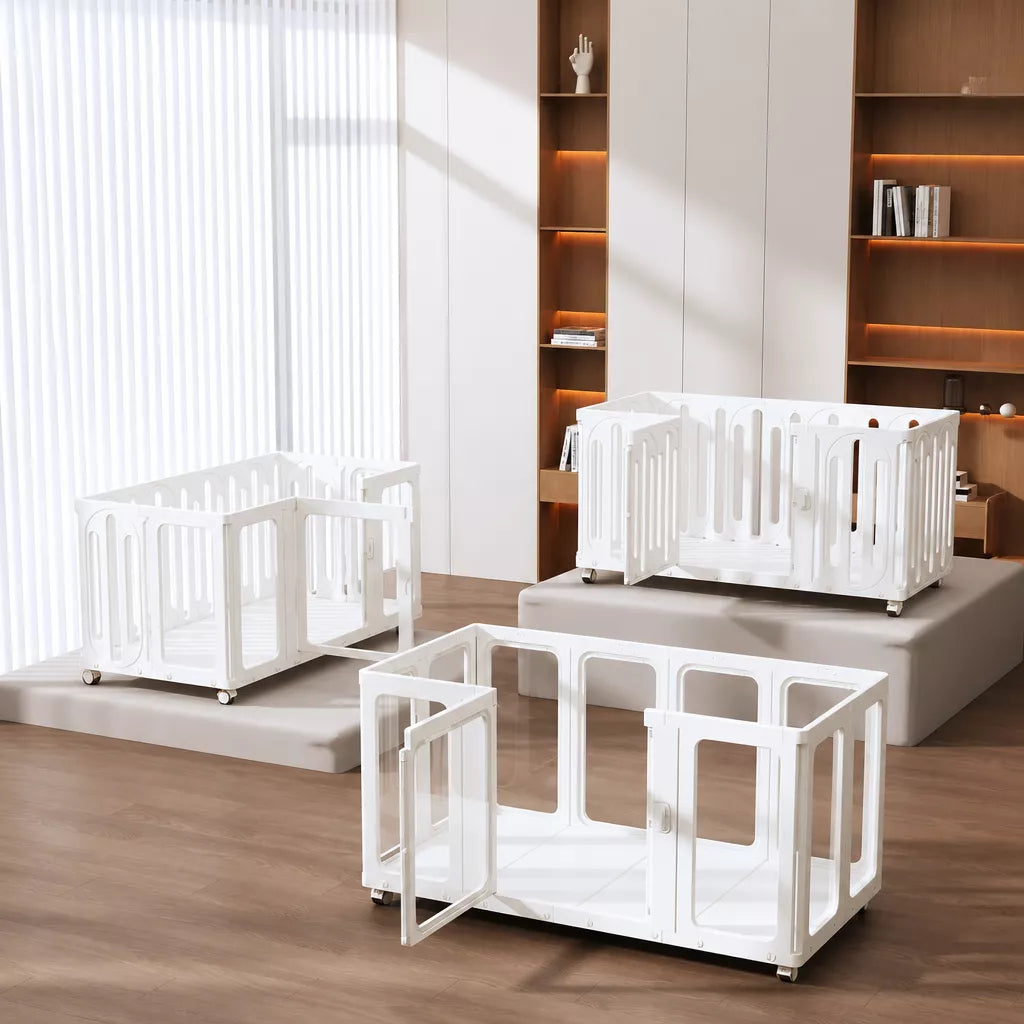 Mobile Indoor Dog Playpen with Door and Swivel Casters