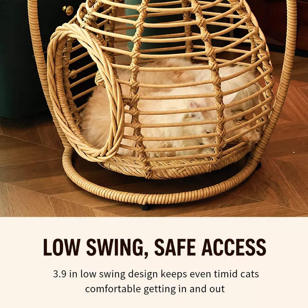Handwoven Rattan Hanging Pet Bed with Cushion