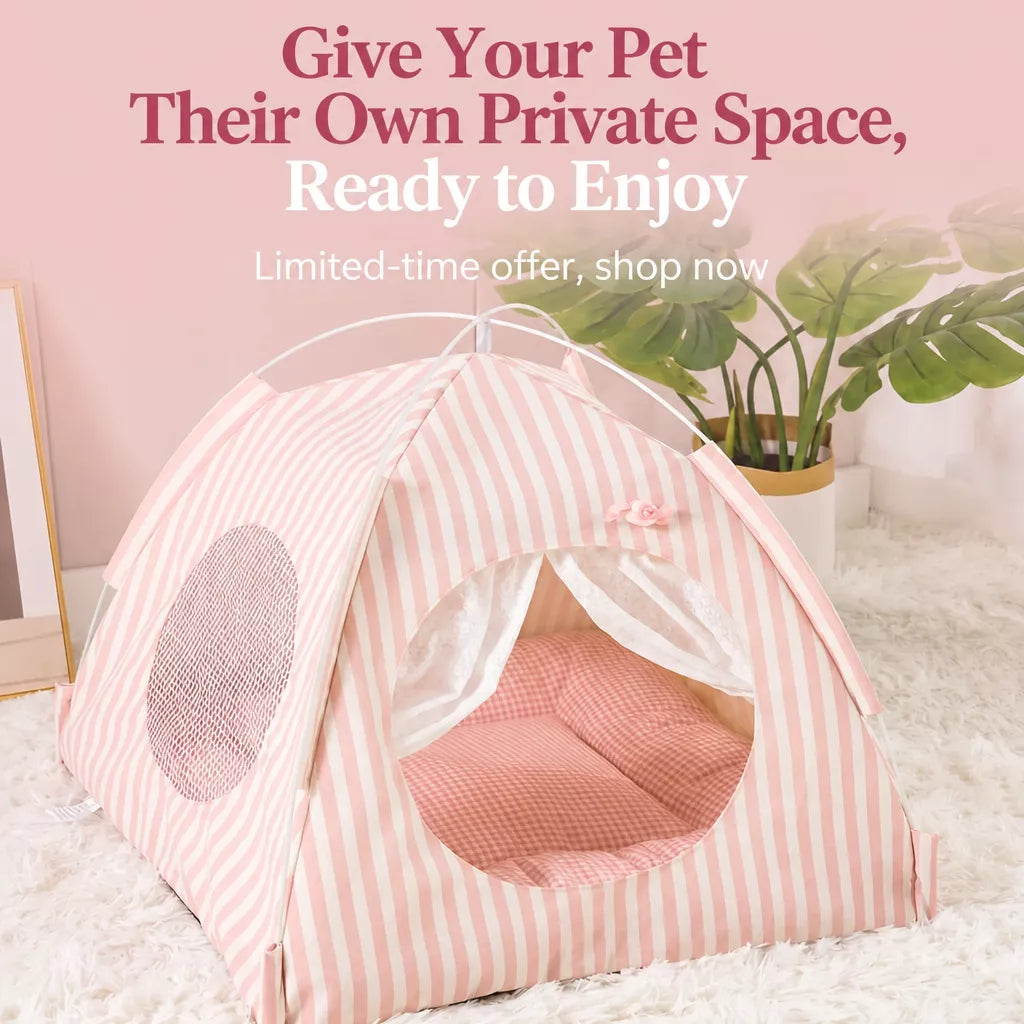 Indoor Tent Bed for Cats and Dogs with Reversible Cushion