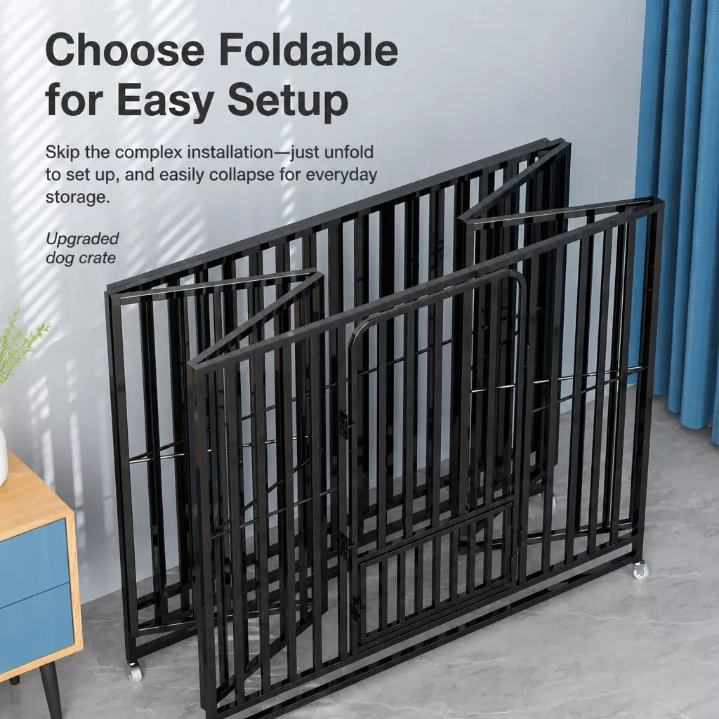 Indoor Dog Crate with Tray and Locking Casters