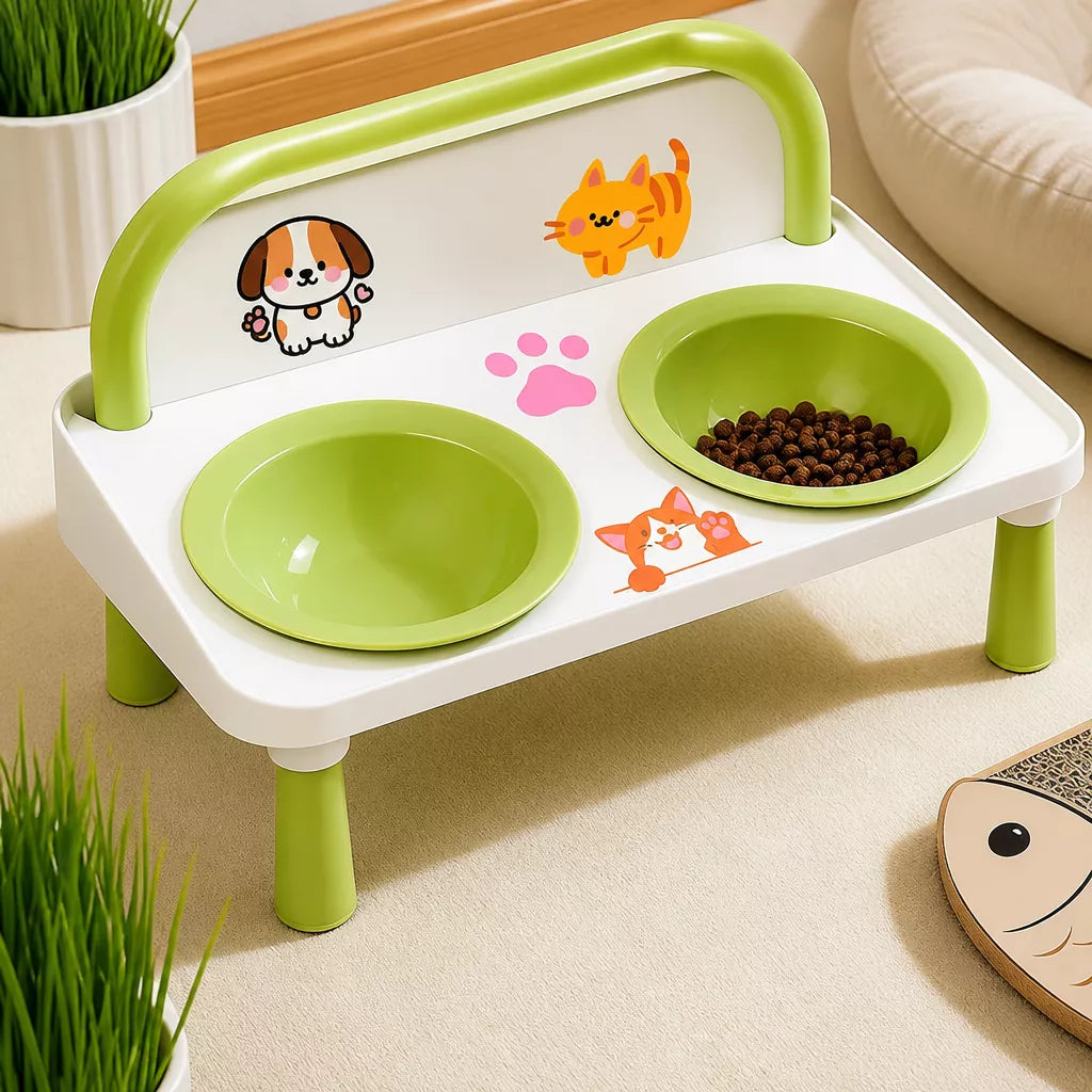 Elevated Ceramic Double Bowl Set for Cats & Dogs