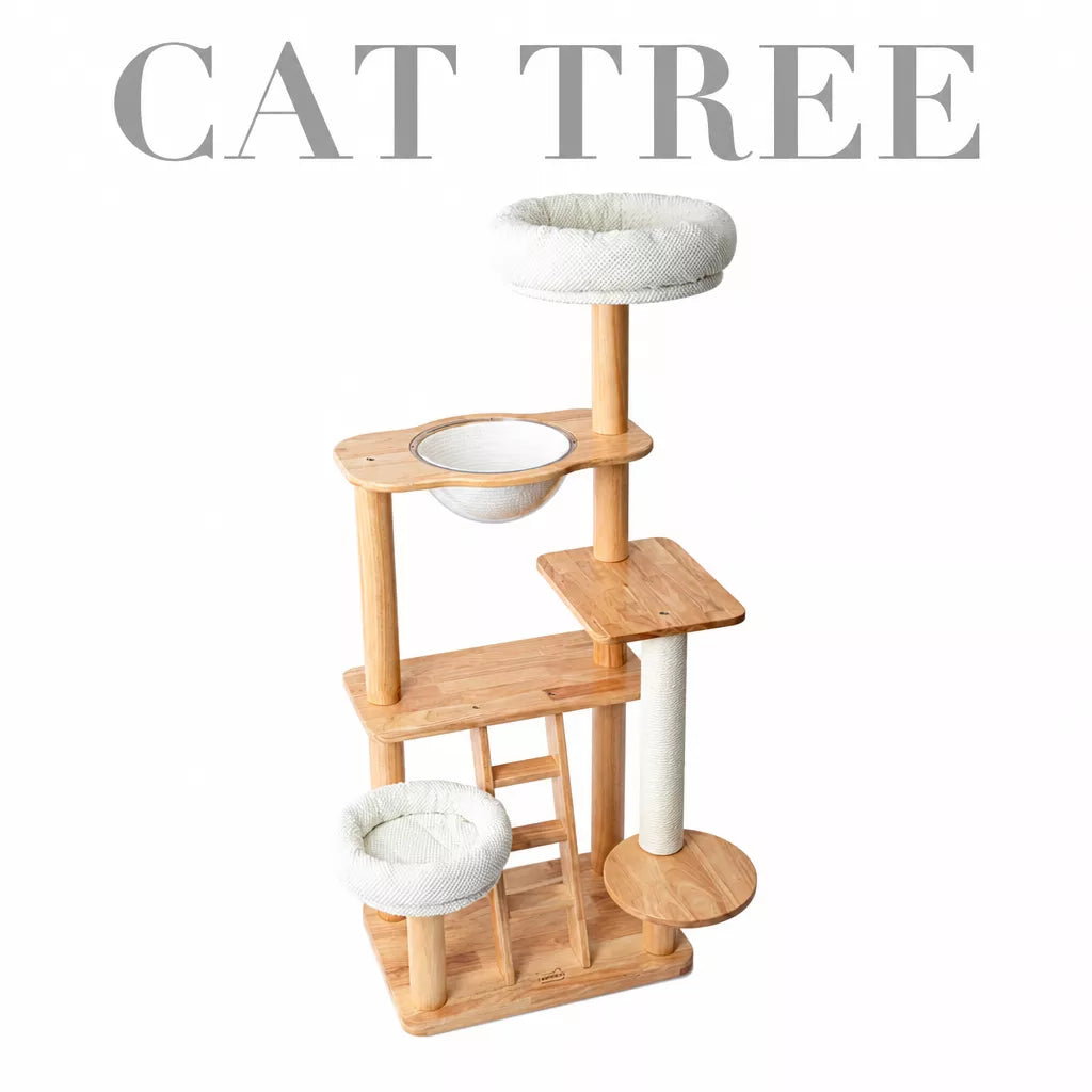 Wooden Cat Tree with Enclosed Hideaway and Removable Washable Parts
