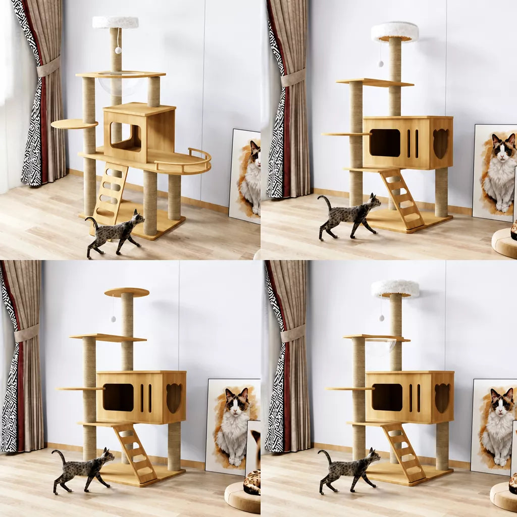 Cat Tree with Enclosed Cat House and Scratching Posts