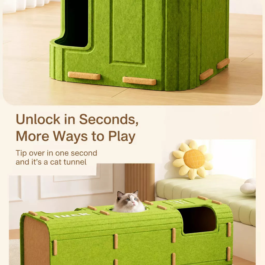 4-Tier Solid Wood Cat Tree with Enclosed House and Scratching Board