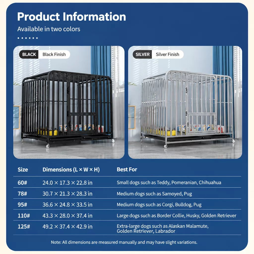 Indoor Dog Crate with Tray and Locking Casters
