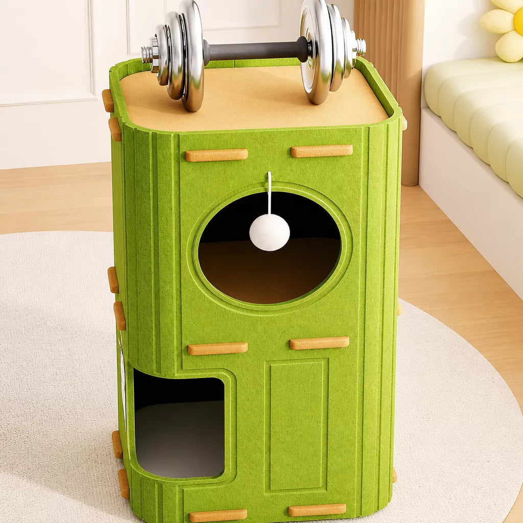 Multi-Level Cat Tree with Enclosed Cat Houses and Scratching Boards