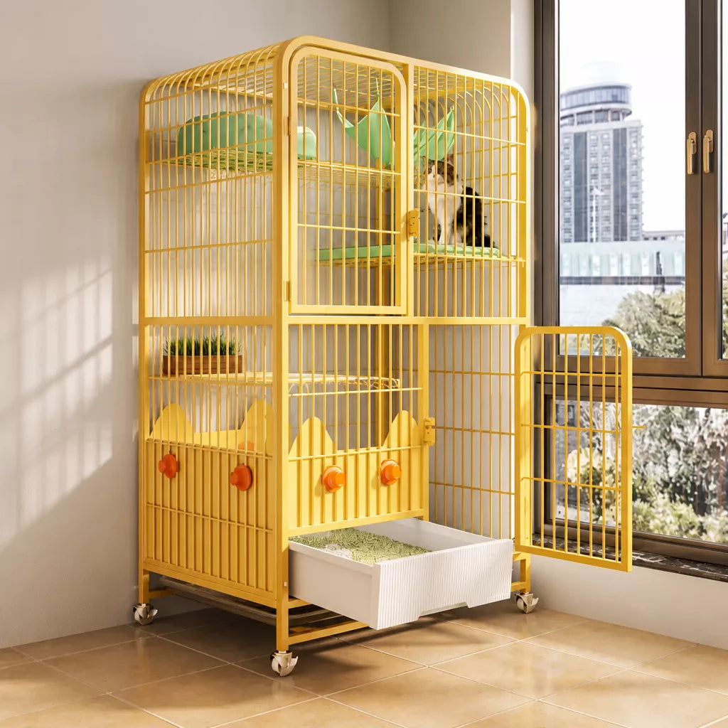 Multi-Level Cat Cage with Integrated Litter Box